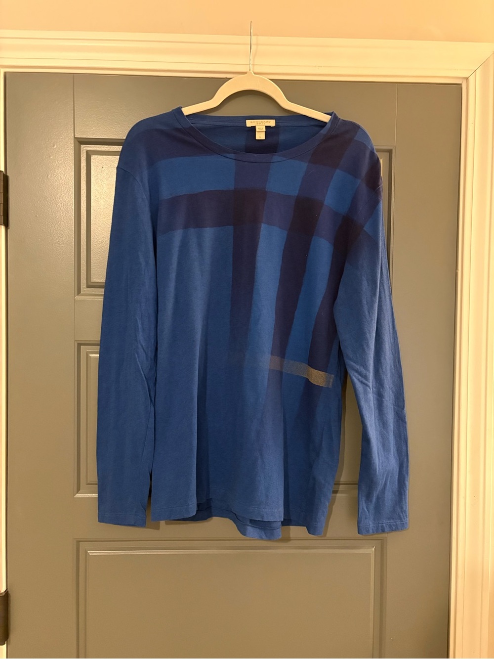 Burberry Brit Blue Nova Check Long Sleeve T-Shirt Size L